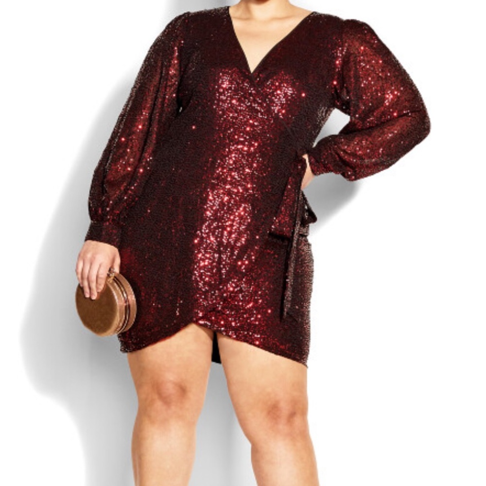 City Chic Burgundy Sequin Mini Dress